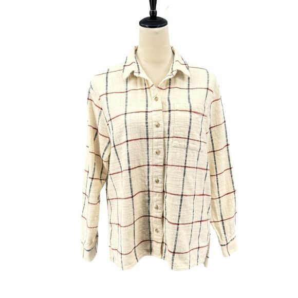 Madewell Cream Windowpane Flannel Oversized Ex-Boyfriend Long Sleeve Shirt - Picture 3 of 14